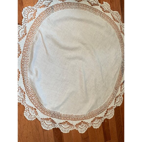 Handmade Round Lace Tablecloth with Intricate Crochet Details White 36 Inches - Picture 4 of 11